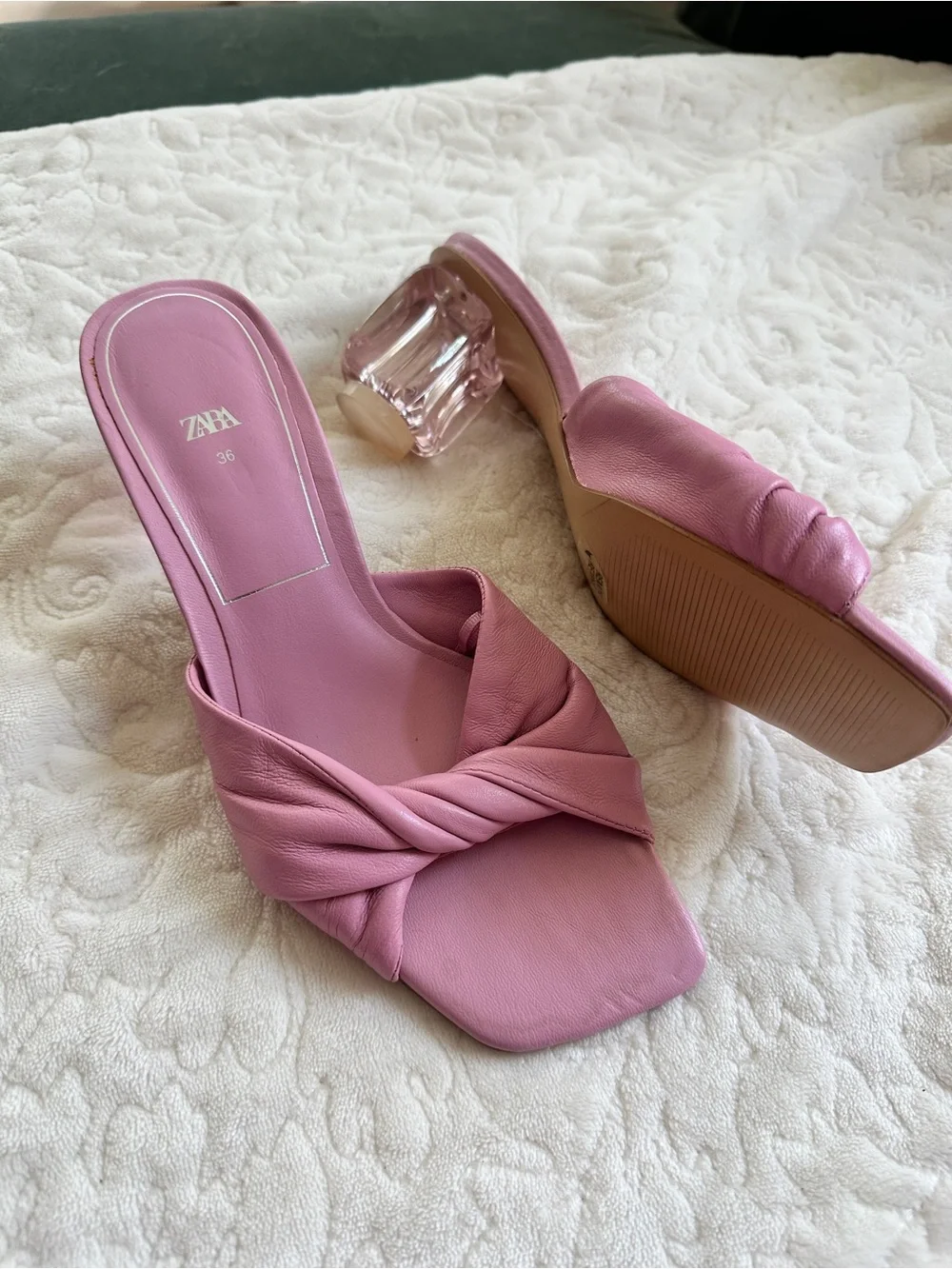 Zara Mauve Knotted Slide Mules with Clear Block Heel - Picture 2 of 3